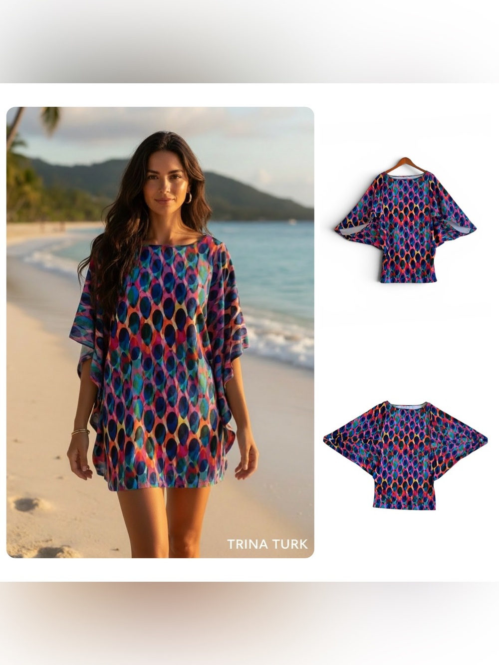 Trina Turk Geometric Kaleidoscope Logo Print Tunic / Dress / Swim Cover Up Large - Picture 3 of 16